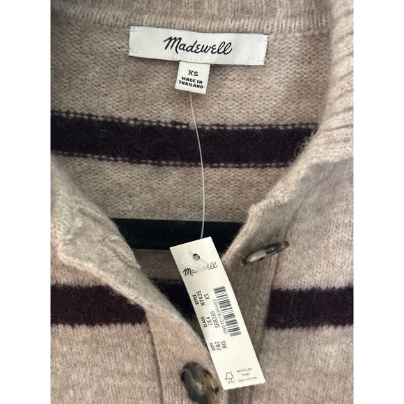 Madewell CloudSoft Striped Polo Collar Knit Pullover Sweater Oversized XS NY436 - Picture 2 of 6